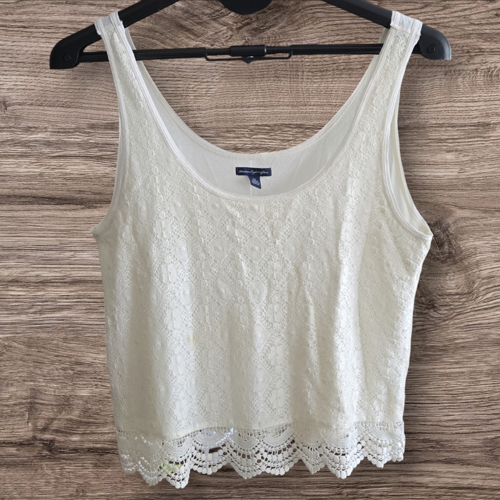 American Eagle Outfitters Cream Floral Lace scalloped Hem Tank Top